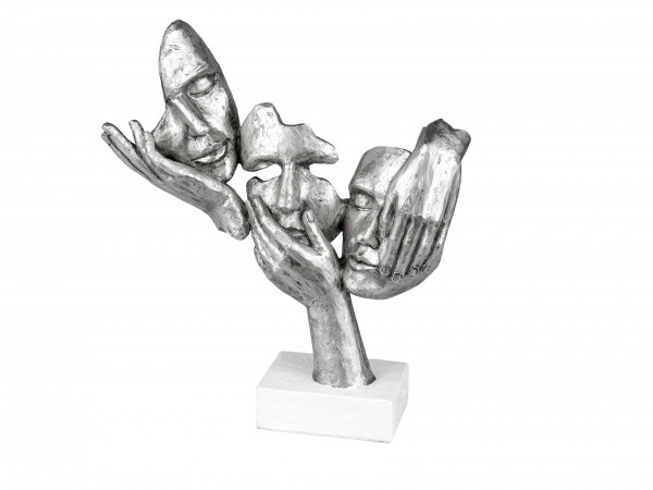 Exclusive decorative bust sculpture deco figure made of artificial stone silver with base 30x34 cm
