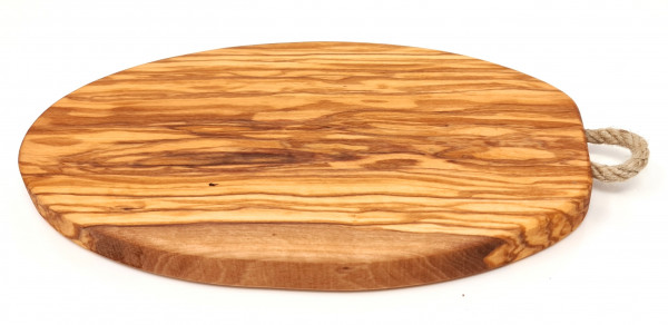 Breakfast board | Chopping board made of high quality olive wood | Vesper board | Cutting board | Cheese board | including handle and beautiful grain (25x15 cm (oval))