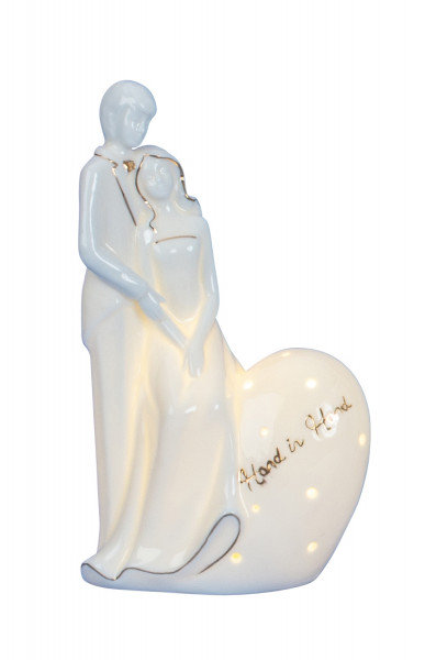 Moderne Skulptur Deko Figur Liebespaar weiß inklusive LED Beleuchtung Höhe 20 cm