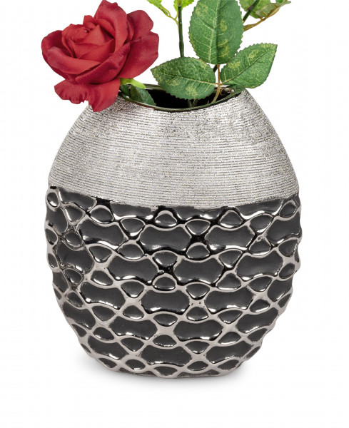 Modern decorative vase flower vase table vase ceramic vase black / silver glossy and matt 18x20 cm