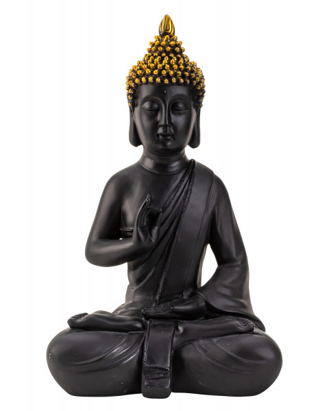 Modern sculpture decoration figure Buddha made of artificial stone black / gold height 39 cm width 24 cm
