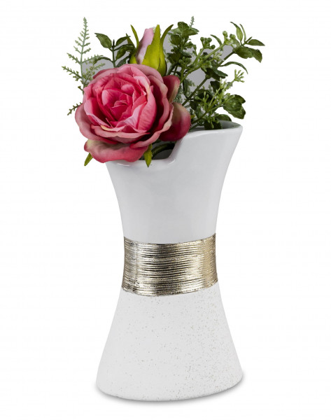 Modern decorative vase, flower vase, table vase, ceramic vase, white/gold, 11x20 cm