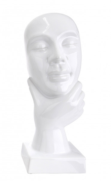 Moderne Skulptur Dekofigur Nachdenklich aus Keramik weiß Höhe 30 cm Breite 15,5 cm *1 Stück*