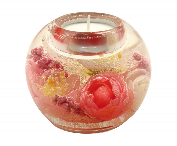 Moderner Teelichthalter Windlichthalter aus Glas mit Rosen Durchmesser 9 cm *Exklusive Handarbeit au