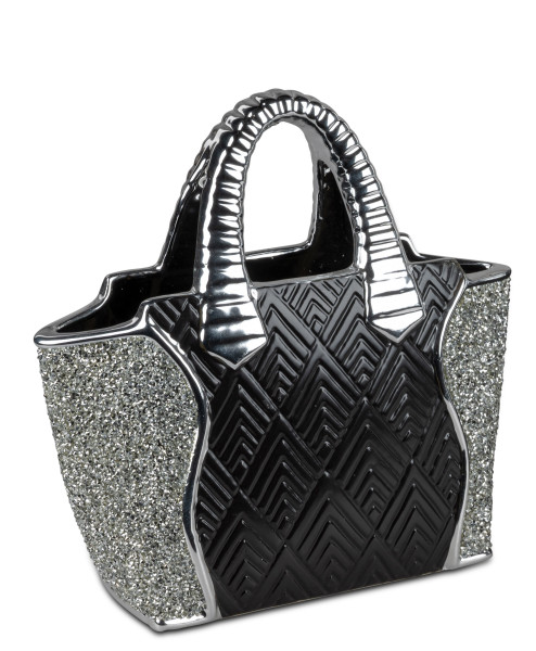 Modern deco vase flower vase sculpture handbag ceramic black/silver height 23x28 cm