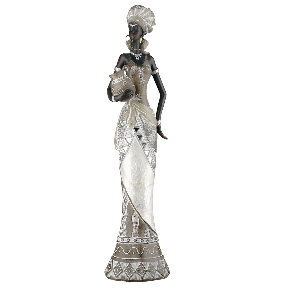 Moderne Skulptur Dekofigur Frau Afrikanerin blau/weiß/braun in Höhe 39 cm 