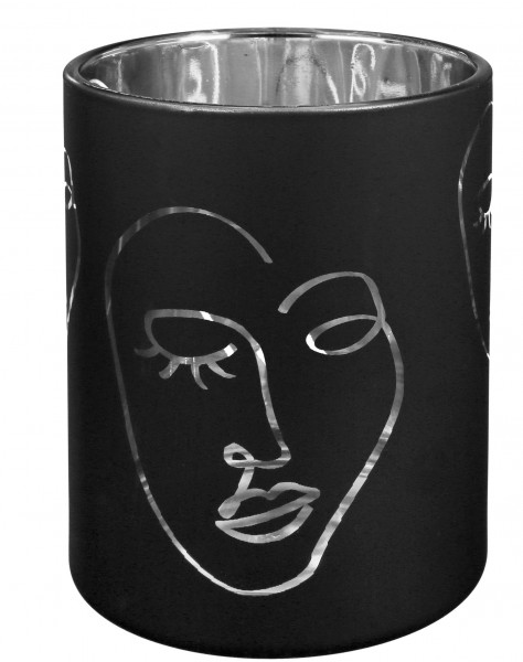 Moderner Teelichthalter Teelichtleuchte Windlicht MOMENTS aus Glas 10x13 cm (Schwarz)