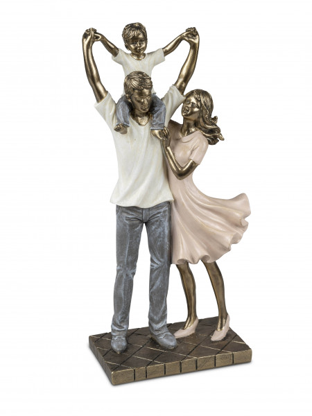 Moderne Skulptur Deko Figur Familie auf Sockel mehrfarbig handbemalt 14x30 cm