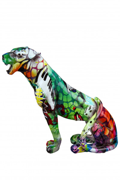Moderne Skulptur Dekofigur Gepard stehend POP ART aus Kunststein Mehrfarbig 20x20 cm