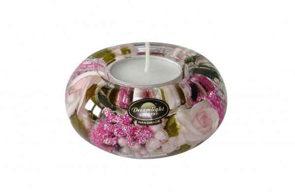 Moderner Teelichthalter Windlichthalter aus Glas mit Rosen Durchmesser 9 cm *Exklusive Handarbeit*
