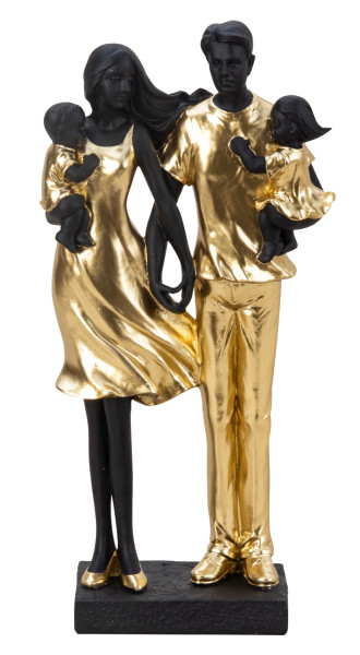 Skulptur Dekofigur Paar mit 2 Kindern stehend gold aus Kunststein Höhe 29,5cm Breite 14cm