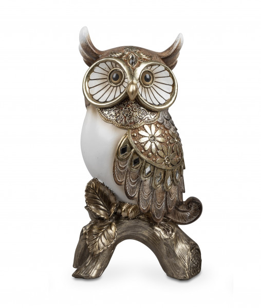 Modern sculpture decorative figure owl made of artificial stone Luxor Gold, height 24 cm