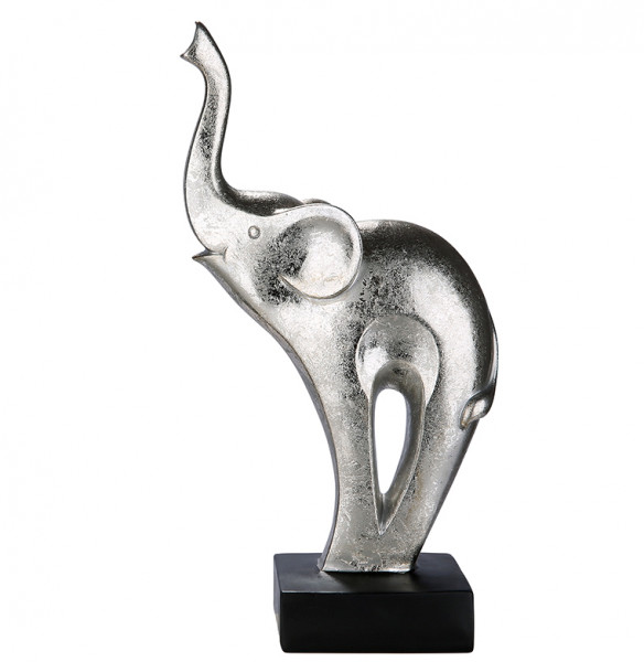 Moderne Skulptur Dekofigur Elefantenpaar Luxor aus Kunststein schwarz/silber Höhe 26 cm