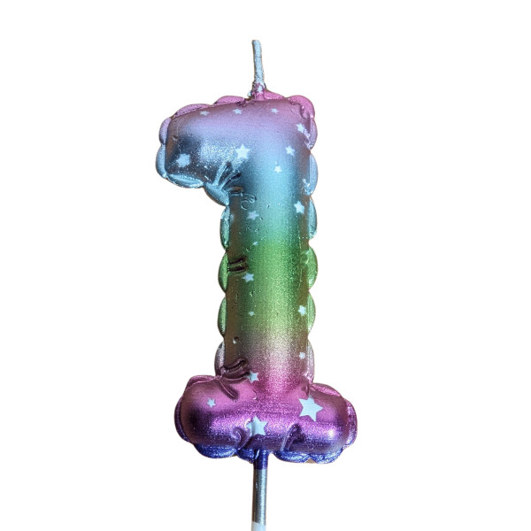 Birthday candles balloon pattern in rainbow colours number 1 height 8 cm