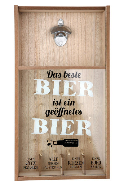 Tolles Kronkorkenspiel Flaschenöffner bestes Bier aus hochwertigem MDF Holz zur Wandbefestigung 26x4