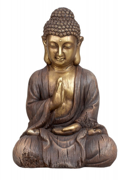 Moderne Skulptur Dekofigur Buddha aus Kunststein Gold/Braun Höhe 45 cm Breite 31 cm