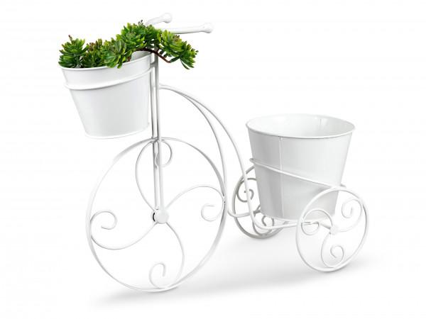 Edler Pflanzenständer Fahrrad aus Metall inklusive 2 Pflanzenkörbe weiß 48x19x40 cm
