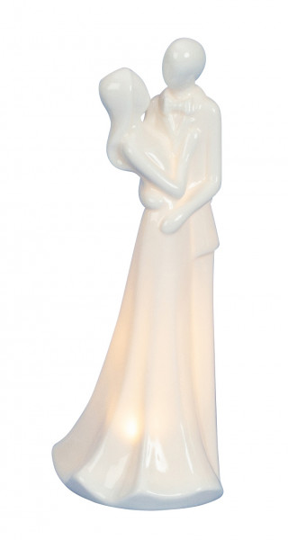 Moderne Skulptur Deko Figur Liebespaar weiß inklusive LED Beleuchtung Höhe 21 cm