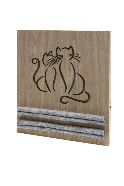 LED key board / key holder with cat motif illuminated made of MDF wood brown with gray felt insert Holds up to 25 keys / key rings 3x24x30 cm (DxWxH)