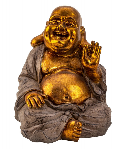 Moderne Skulptur Dekofigur Buddha aus Kunststein gold/grau Höhe 33 cm Breite 25 cm