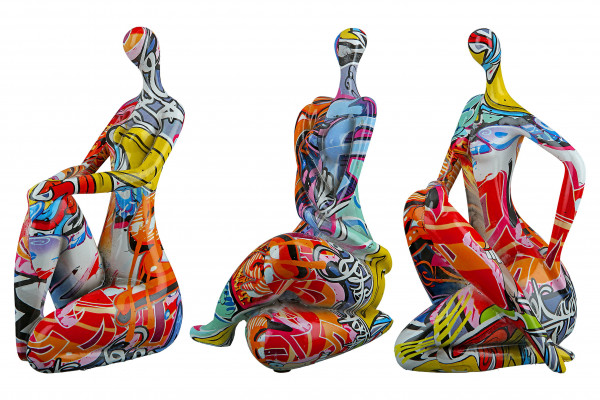 Moderne Skulptur Dekofigur Frau Street Art aus Kunststein Mehrfarbig 14x21 cm *1 Stück*