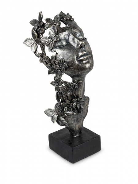 Exclusive decorative bust sculpture decorative figure made of artificial stone in black / silver 15x32 cm