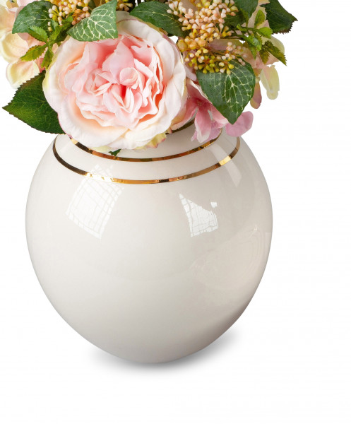 Modern decorative vase, flower vase, table vase, ceramic vase, cream-colored with golden lines, height 22 cm