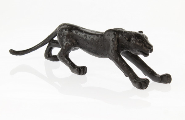 Modern sculpture decorative figure leopard made of artificial stone black length 51 cm height 13.5 cm