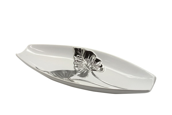 Modern decorative bowl fruit bowl ceramic bowl white / silver length 33.5 cm width 14 cm width 14.5 cm