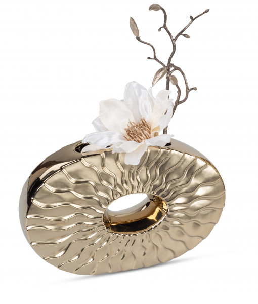 Moderne Dekovase Blumenvase Tischvase Vase aus Keramik champagner/gold matt 25x16 cm