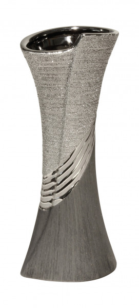 Modern vase ceramic vase table vase decorative vase vase gray silver with relief, 8x10x19 cm