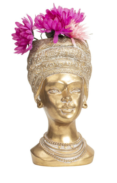 Moderne Skulptur Dekofigur Afrikanischer Frauenkopf Gold zum Bepflanzen geeignet Höhe 31,5 cm
