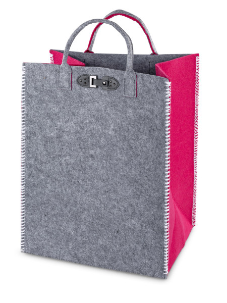 Praktische Shopping-Bag Tasche aus Filz-Stoff Einkaufstasche mit Henkel und Deko Knopf 44x34x54 cm
