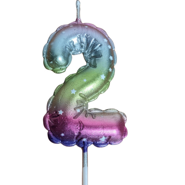 Birthday candles balloon pattern in rainbow colours number 2 height 8 cm