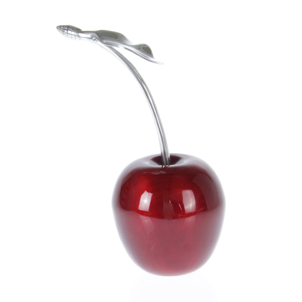 Modern sculpture decorative figure cherry made of aluminum shiny red height 37 cm, diameter 16 cm
