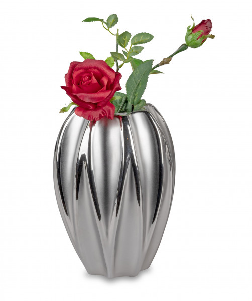 Moderne Dekovase Blumenvase Tischvase Vase aus Keramik silber Höhe 20 cm