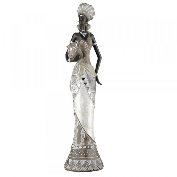 Moderne Skulptur Dekofigur Frau Afrikanerin aus Kunststein braun 10x39 cm