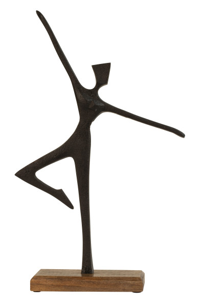 Sculpture deco figure woman in dancing position on base made of wood/metal brown/black 28x46 cm