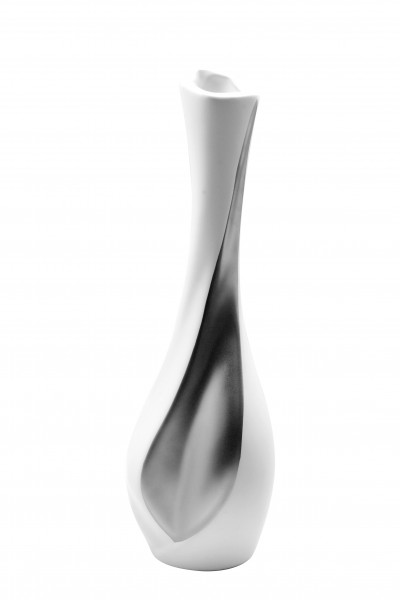 Moderne Dekovase Blumenvase Tischvase Vase aus Keramik weiß/silber 10x32 cm