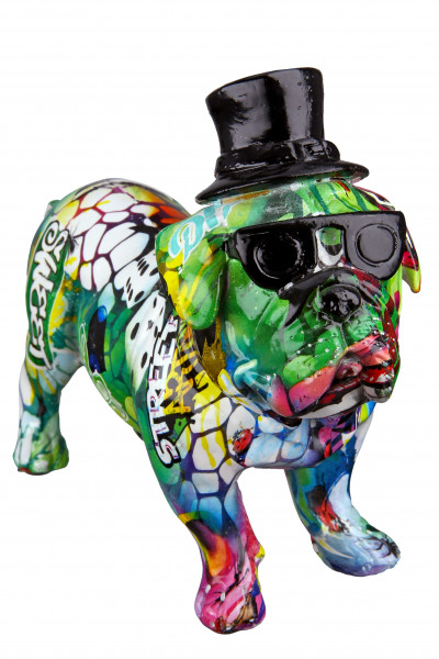 Modern sculpture decorative figure pug dog street art made of artificial stone multicolored (20x16 cm)