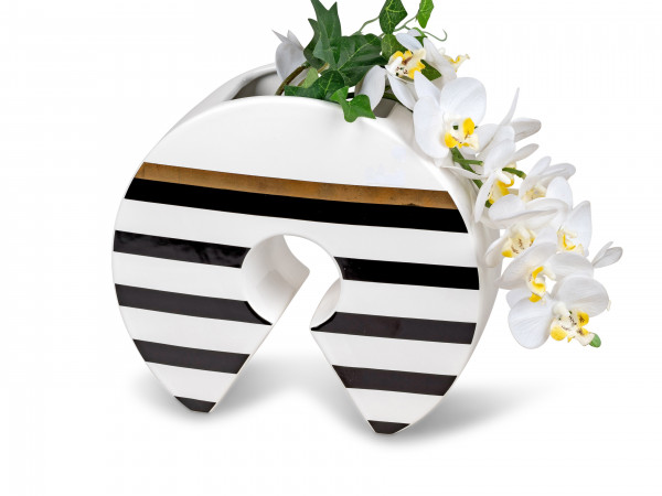 Modern decorative vase, flower vase, table vase, ceramic vase, black/white, 22x19 cm