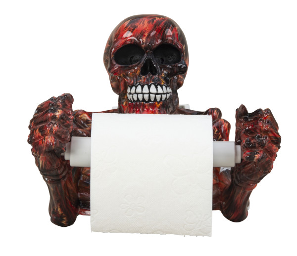 Totenkopf als Toilettenpapierhalter Toilettenrollenhalter aus Kunststein rot/schwarz glänzend 20x20