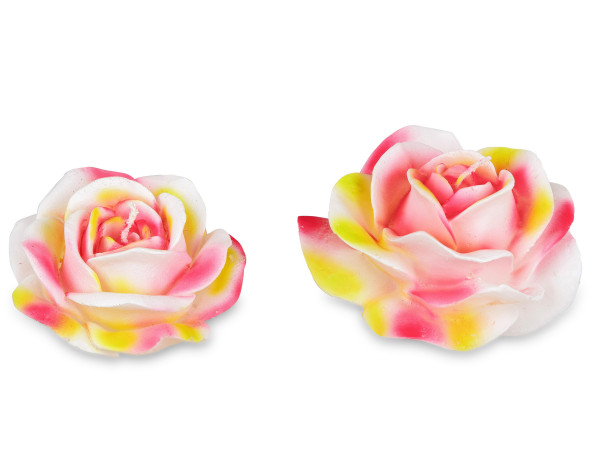 Wunderschöne Kerzen in Form von Rosen mehrfarbig im 2er Pack Durchmesser 11 cm