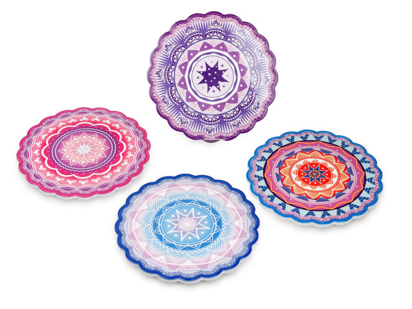 Beautiful coaster, table coaster in a set of 4 mandala design made of earthenware and cork bottom colored Ø 20 cm
