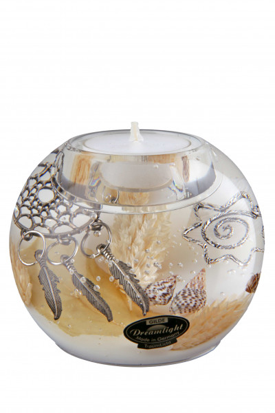 Moderner Teelichthalter Windlichthalter aus Glas Dreamcatcher Design gold Durchmesser 9 cm