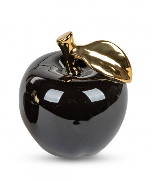 Moderne Skulptur Dekofigur Apfel aus Keramik schwarz/gold glänzend Höhe 14 cm
