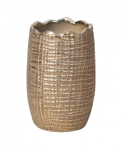 Moderne Dekovase Blumenvase Tischvase Vase aus Keramik gold Höhe 16 cm