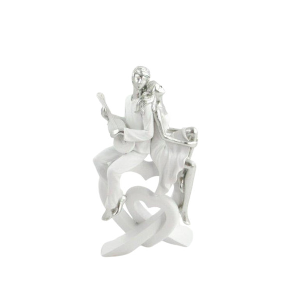 Moderne Skulptur Deko Figur Liebespaar auf Sockel weiß/Silber Höhe 26 cm