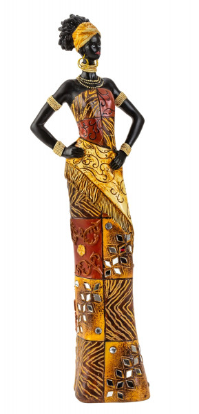 Moderne Skulptur Dekofigur Frau Afrikanerin stehend mit bunten Kleidern Höhe 35 cm