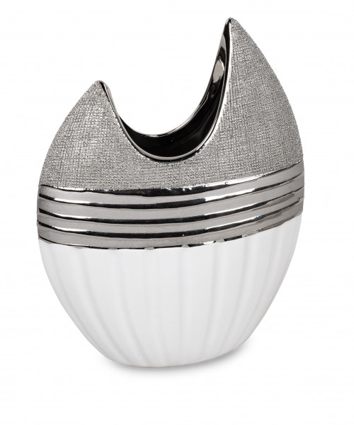 Modern deco vase flower vase table vase ceramic vase white / silver 17x21 cm